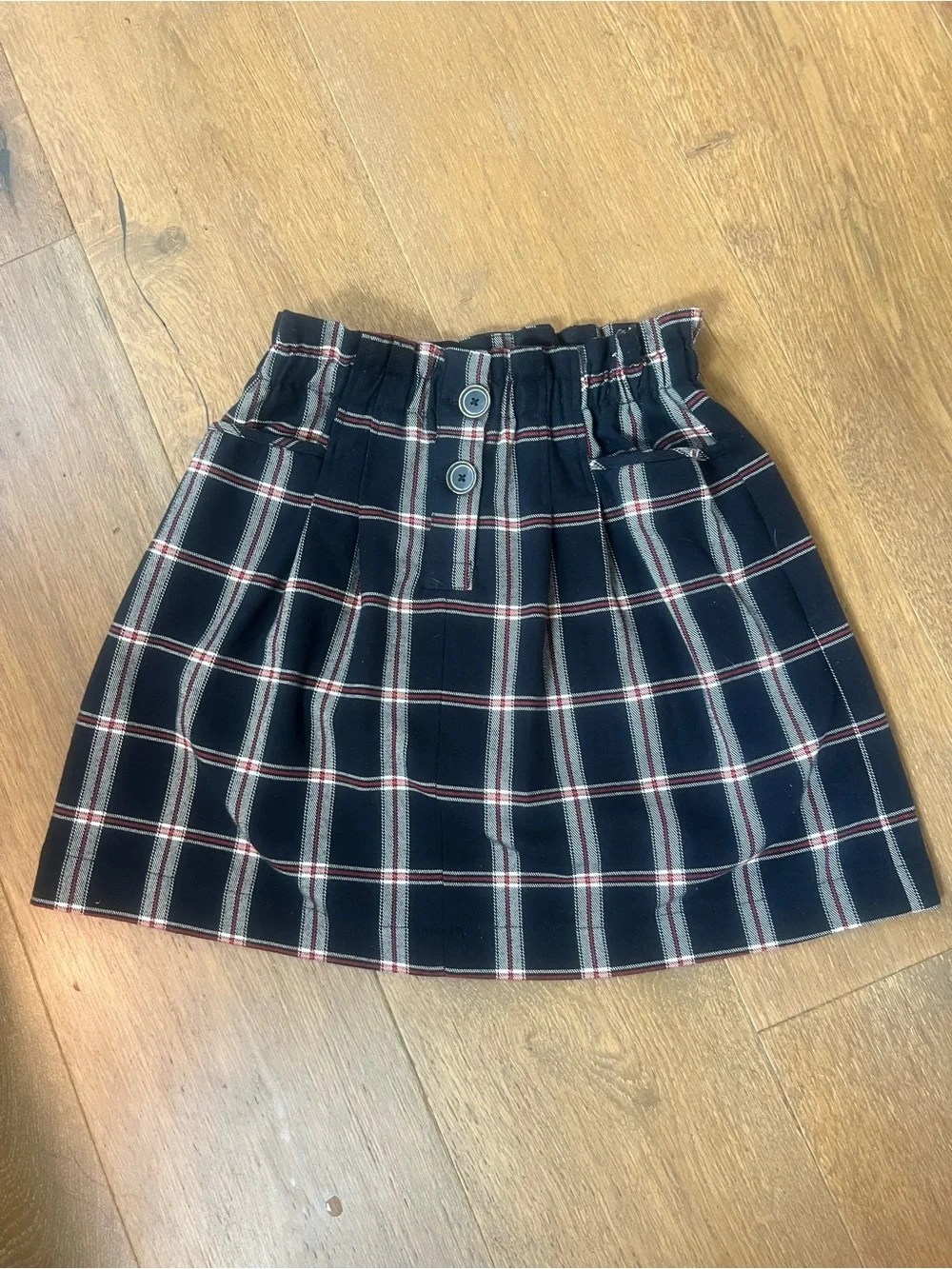 Zara Dark Blue Plaid Paperbag Skirt with Red and White Stripes so cute !!